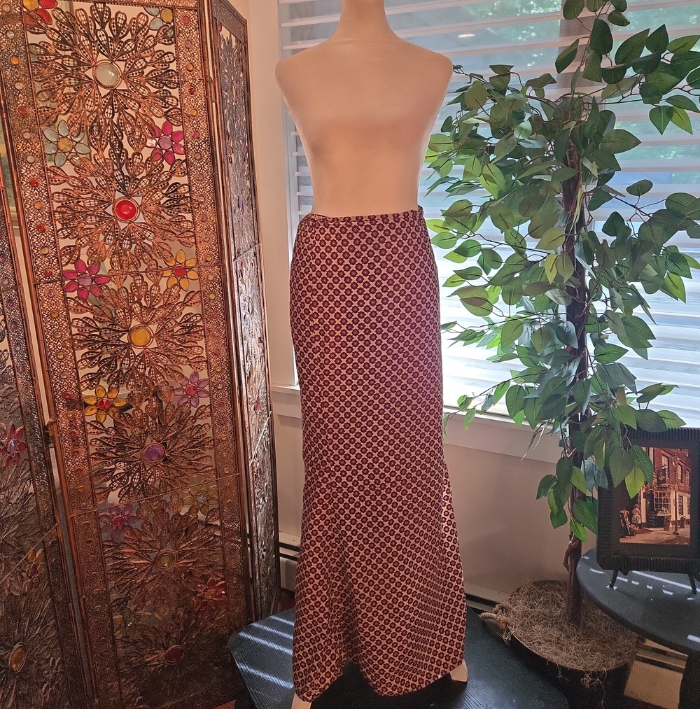 Boho Mermaid Wrap Maxi Skirt High Waisted Summer Womens Burgundy Cream
